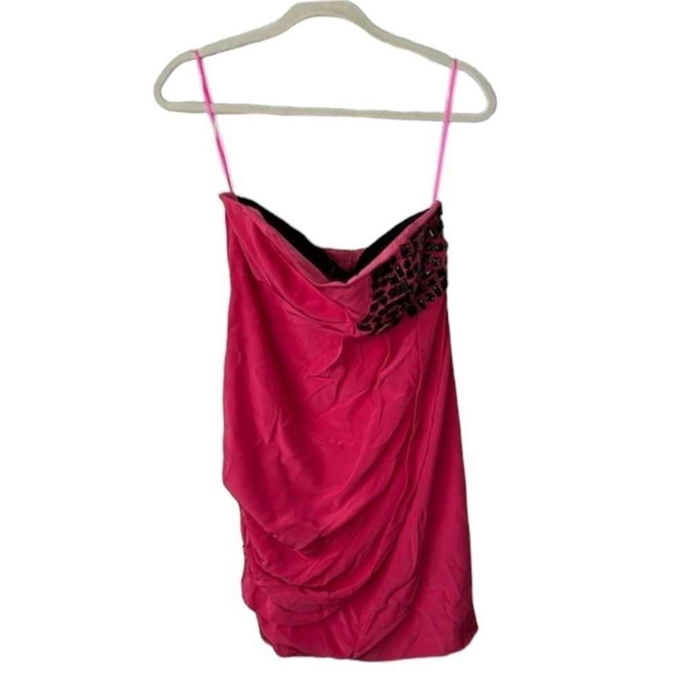 Tibi Pink Silk Strapless Beaded Mini Dress Size 8